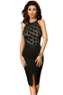 Black Rose Lace Top Midi Bodycon Dress